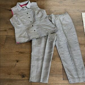 Pure and Simple silk black and white checkered pant and top set